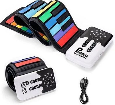 Pogolab 49 Tasten Roll up Faltbares Piano Klavier für Anfänger, Regenbogen