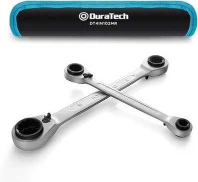 Duratech 2-teilig Umschaltbarer Ratschenschlüssel-Satz 4-in-1, mit Rolltasche