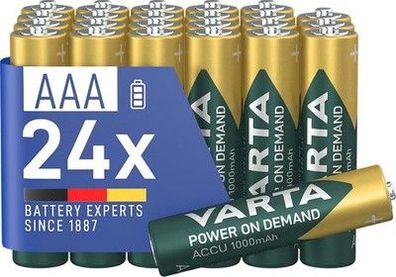 VARTA Batterien AAA, wiederaufladbar, 24 Stück, Akku, Power on Demand, 1000 mAh