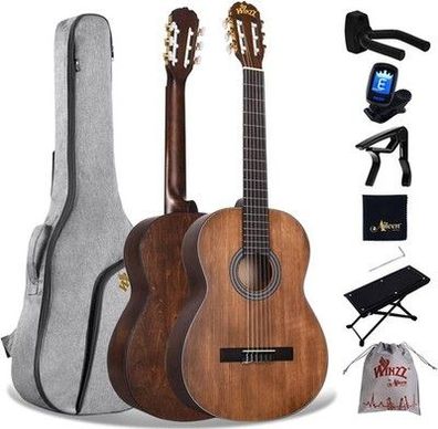 Gitarrenset + 7 Zubehöre Konzertgitarre 4/4 Erwachsene, Klassische für Anfänger