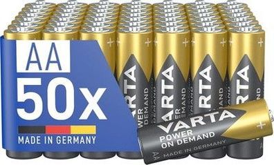 VARTA Batterien AA, 50 Stück, Power on Demand, Alkaline, 1,5V, Vorratspack