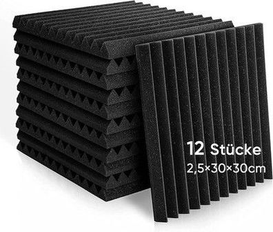 Fstop Labs 12 Stücke Akustikschaumstoff 2,5x30x30 cm, 3D Schallabsorber, schwarz