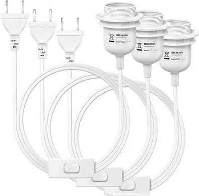KEAGAR 3 x E27 Lampenfassung mit Schalter mit Stecker, E27 Fassung - 3,5m Kabel