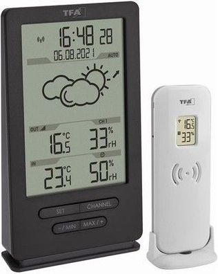 TFA Dostmann Moderne Funk Wetterstation, 35.1162.10, Innen und Außenklima, grau