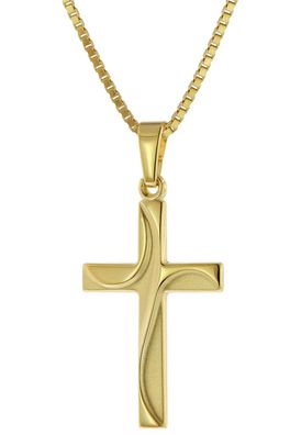 trendor Schmuck Kreuz-Anhänger Gold 585 (14Kt) mit Vergoldeter Silberkette 51943