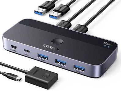 UGREEN USB Switch 2PC mit 1xUSB C Port und 3xUSB A Ports, 2 In 4 Out USB 3.0
