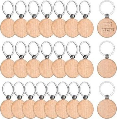 25 Stk Schlüsselanhänger Holz, Personalisierte Runde Leer Rohling, Blanko DIY