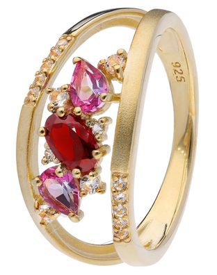 trendor Schmuck Damenring mit Echten Steinen 925 Silber Vergoldet 15604