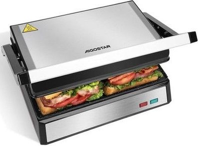 Aigostar Hett pro, Kontaktgrill für Sandwiches Steak Panini Grill 1500W, 27x17cm
