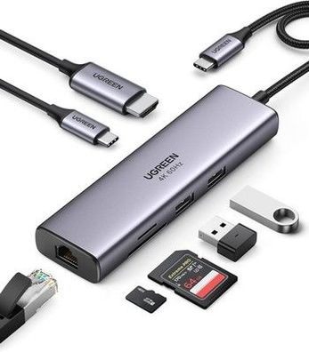 UGREEN Revodok USB C Hub 7 in 1 USB C Adapter 4K 60Hz HDMI, Gigabit Ethernet, PD
