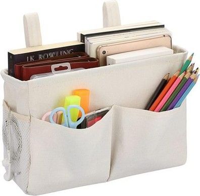 Ignpion Hängeaufbewahrung aus Segeltuch, Betttaschen, Körbe, verstellbar, weiß