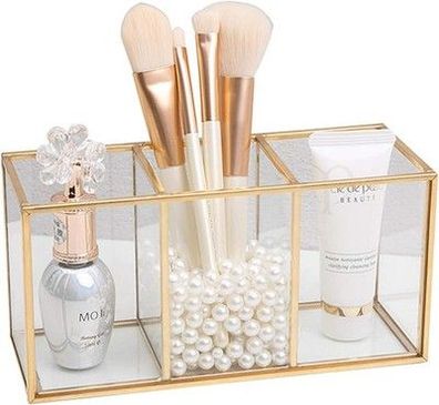 Slheqing Make up Organizer, Pinselhalter, Stifthalter Glas und Messing Organizer