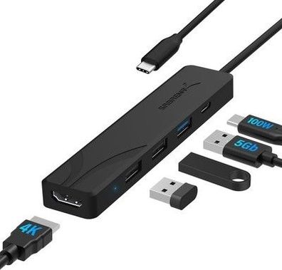 Sabrent USB C Hub mit HDMI 4K 60Hz, 3X USB A, PD 100W Ladegerät, 5-in-1 Adapter