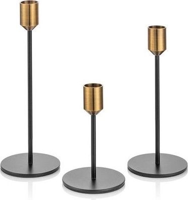 Romadedi Kerzenständer Gold & Schwarz - 3er-Set Hoch Kerzenhalter Tisch-Deko