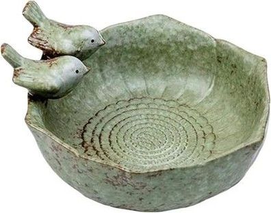 Rigute Vogeltränke frostsicher mit Vögel rund grün Vogelbad Futterschale Deko