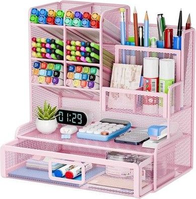 Restorgan Netz Schreibtisch Organizer, 12 Fächer Mesh Stifthalter Schublade Rosa