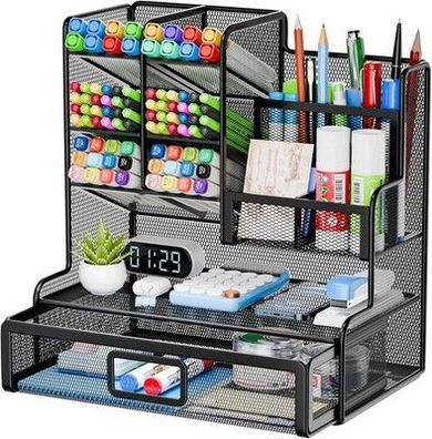 Restorgan Netz Schreibtisch Organizer, 12 Fächer Mesh Stifthalter mit Schublade