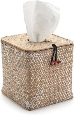 Kosmetiktücher Box Quadratisch aus Seegras Taschentücherbox Natur 14x14x14cm