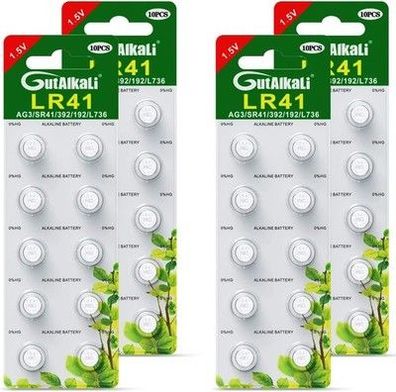 GutAlkaLi 40 Stück AG3 LR41 1.5V Alkaline Knopfzelle Batterien Ohne Quecksilber