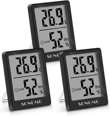 SONOMO Thermo-Hygrometer, 3er Set Hygrometer Innen Thermometer Digital, schwarz