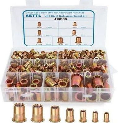 Nietmuttern-Set, AETTL 413-teiliges SAE UNC-Nietmuttern-Sortiment-Set + Koffer