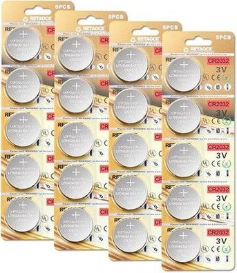 GutAlkaLi 20 Stück CR2032 3V Batterien CR 2032 Knopfzelle (3 Volt im 20-er Pack)