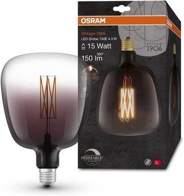 OSRAM Lampe Vintage 1906 LED mit Smoke-Tönung ,4,5W 150lm, Kugel-Form 140mm