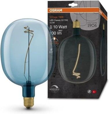 OSRAM Lampe Vintage 1906 LED-Glühbirne mit blauer Tönung 4,5W 100lm, Ballon-Form