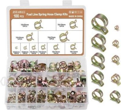 100 STÜCKE 6-20mm Kraftstoffleitung Schlauchschellen, Benzinschlauch Klemmen Set