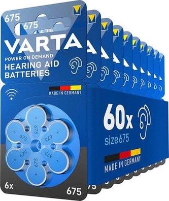 VARTA Hörgerätebatterien Typ 675 blau, Batterien 60 Stück Vorratspack, P 675