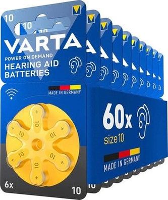 VARTA Hörgerätebatterien Typ 10 gelb, Batterien 60 Stück Vorratspack, P 10