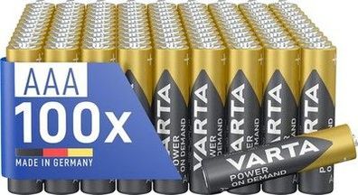 VARTA Batterien AAA, 100 Stück, Power on Demand, Alkaline, 1,5V, Vorratspack