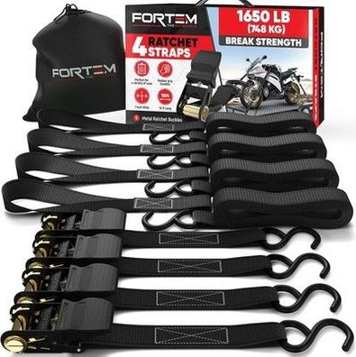 FORTEM Spanngurte, 748kg Bruchfestigkeit, 4x4,57m Spanngurte + Ratsche, schwarz