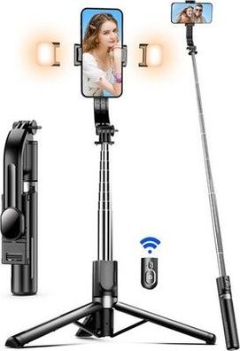 Selfie Stick mit Verbessertem Stativ, Selfie Stick Stativ mit 2 Fülllicht, 115cm