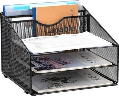 EasyPAG 5 Fächer A4 Metall Büro Schreibtisch Organizer Dokumentenhalter Schwarz