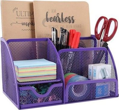 EasyPAG 7 Fächer Metall Schreibtisch Organizer Stiftehalter Stiftköcher Violett