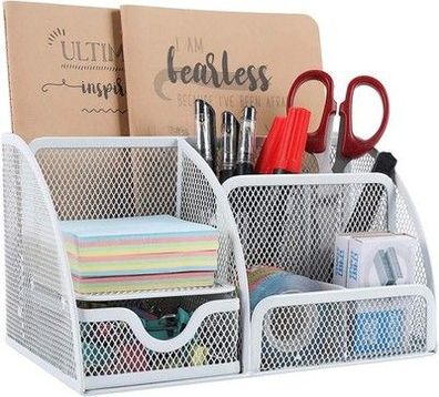 EasyPAG 7 Fächer Metall Schreibtisch Organizer Stiftehalter Stiftköcher - Weiß