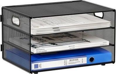 EasyPAG 3 Fächer A4 Metall Büro Schreibtisch Organizer Dokumentenhalter Schwarz