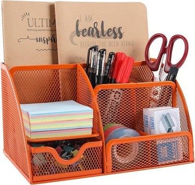 EasyPAG 7 Fächer Metall Schreibtisch Organizer Stiftehalter Stiftköcher Orange