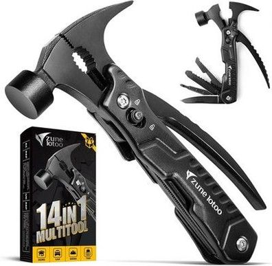 Zune Lotoo Multitool Camping Hammer, 14 in 1 Tragbar Multitool Werkzeug Schwarz