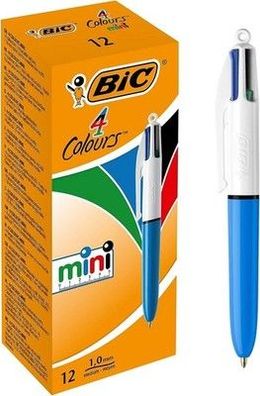 BIC 4 Farben Kugelschreiber Set 4 Colours Mini, 12er Pack, Ideal für das Büro