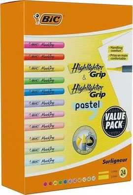 BIC Highlighter, Textmarker, 24er Pack, Strichstärke: 1.6 bis 3.4 mm, Multicolor