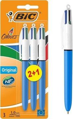 BIC 4 Farben Kugelschreiber Set 4 Colours Original, 3er Pack, Ideal für Büro