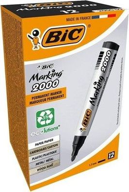 BIC Marking 2000 Permanent Marker, Schwarz, Wasserfester Stift, 12er PACK- 1,7mm