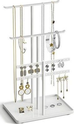 Schmuck Organizers, Schmuckständer 32cm Groß, 4 Ebenen Robust, in Weiß, Ständer