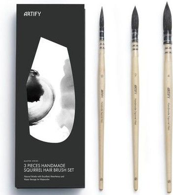 ARTIFY 3x Aquarellpinsel-Set professionelle natürliche Eichhörnchenhaar, Malerei