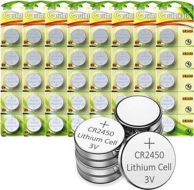 GutAlkaLi CR2450 Lithium-Knopfzellen, 40 Stück 3V Lithium Knopfzelle Elektro CR
