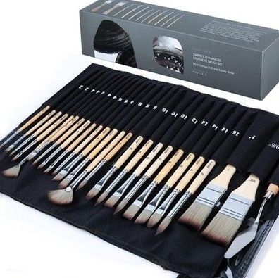 ARTIFY 24-tlg. Pinsel-Set, Pinselset mit Pinseltasche & Palette - Malpinsel-Set