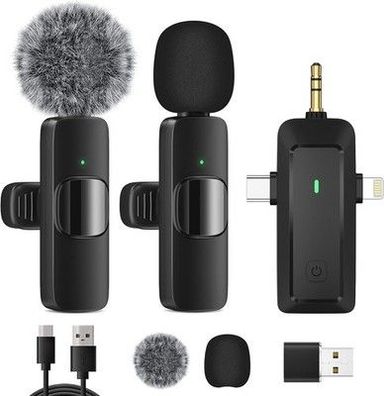 HMKCH Kabelloses Lavalier Mikrofon iPhone/Android USB-C/3,5-mm-TRS/USB-Stecker