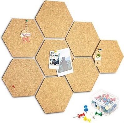 Pinnwand Kork 8 Stück HENMI Korktafel Korkwand, Sechseckige Korkplatte + 50 Pins
